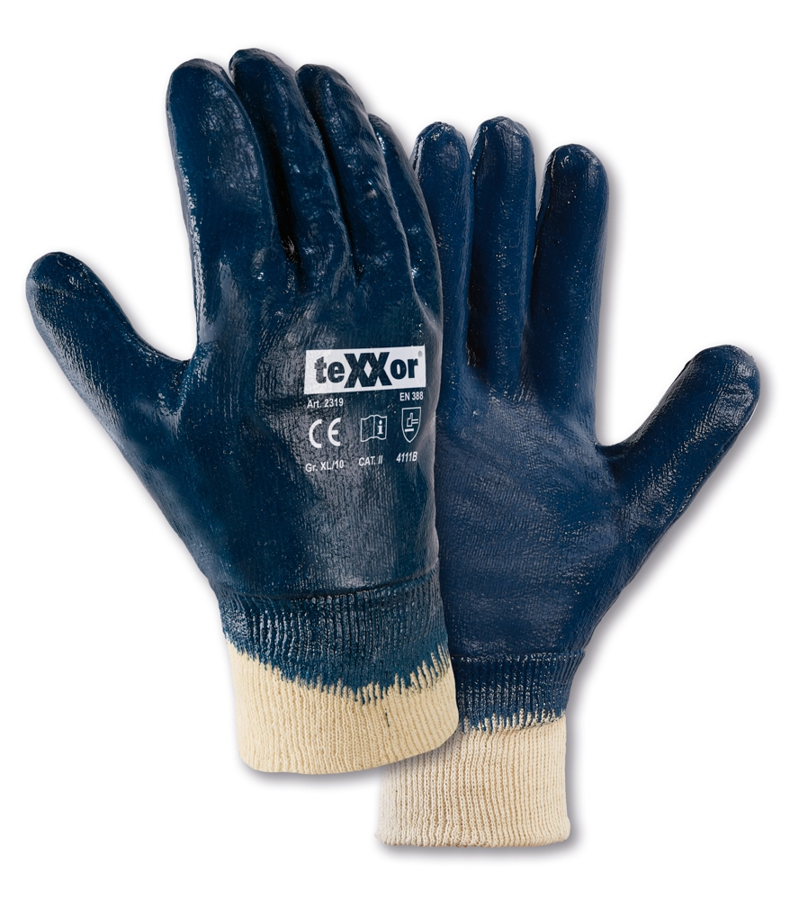 teXXor® Nitril-Handschuhe STRICKBUND beige/blau