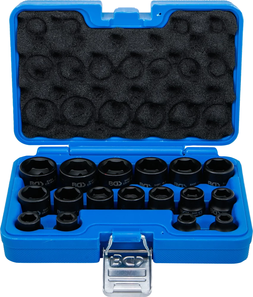 Kraft-Steckschlüssel-Einsatz-Satz Sechskant, extra flach, Antrieb Innenvierkant 12,5 mm (1/2"), SW 8 - 24 mm, 17-tlg.