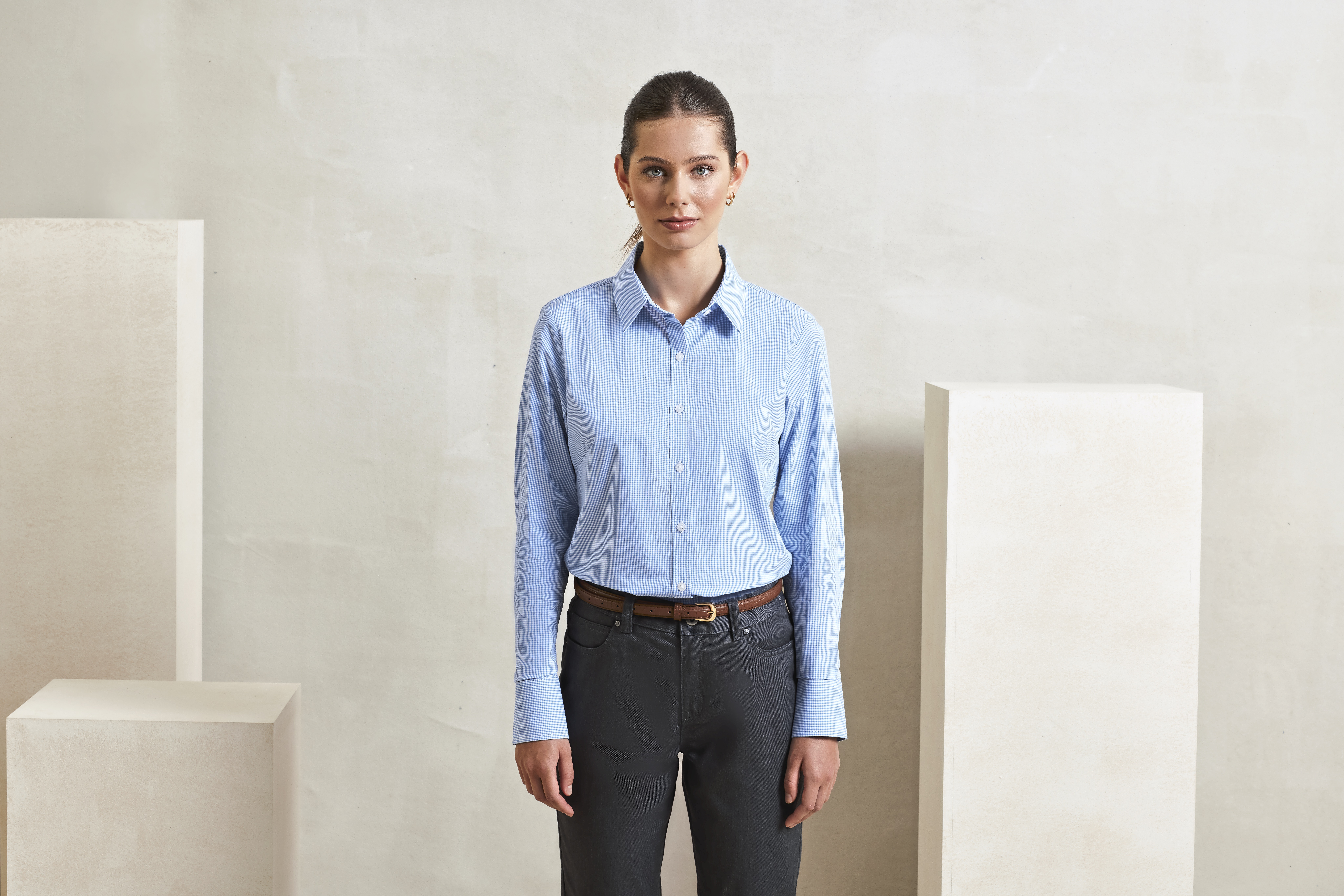 Bluse – Women´s Microcheck (Gingham) Long Sleeve Cotton Shirt