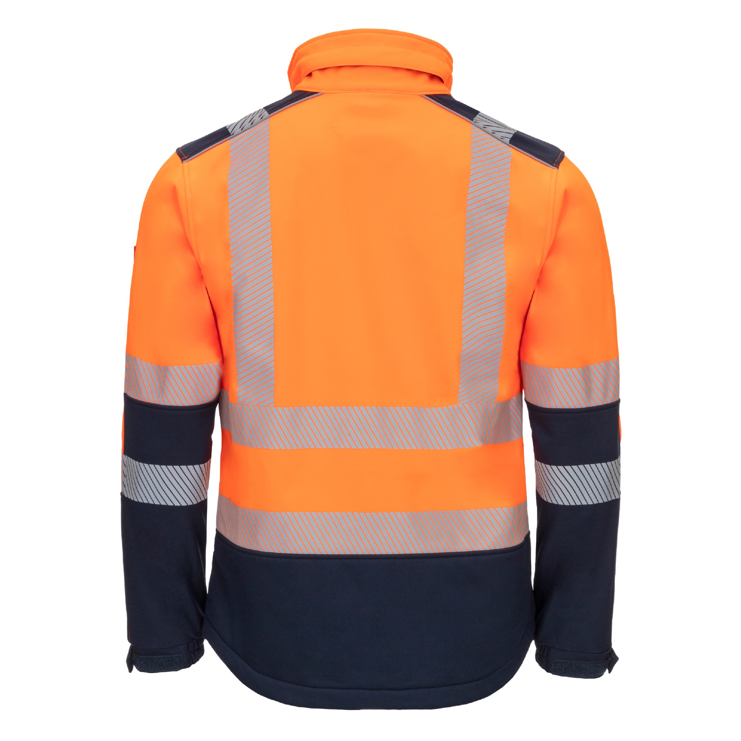Kapuze MOTION TEX VIZ Warn-Softshelljacke neonorange / marineblau