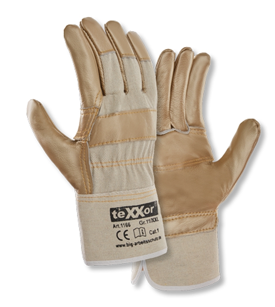 teXXor® Möbelleder-Handschuhe HELLES LEDER Leder hell, Drell weiß