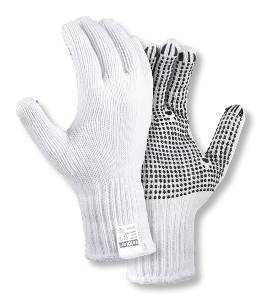 teXXor® Grobstrick-Handschuhe BAUMWOLLE/POLYESTER weiß/schwarze Noppen