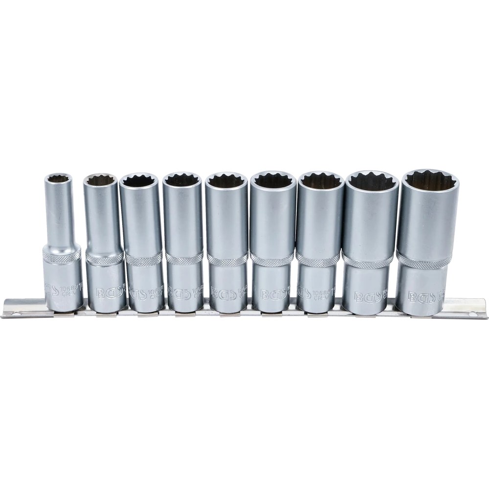 Steckschlüssel-Einsatz-Satz Zwölfkant, tief, Antrieb Innenvierkant 12,5 mm (1/2"), SW 10 - 24 mm, 9-tlg.