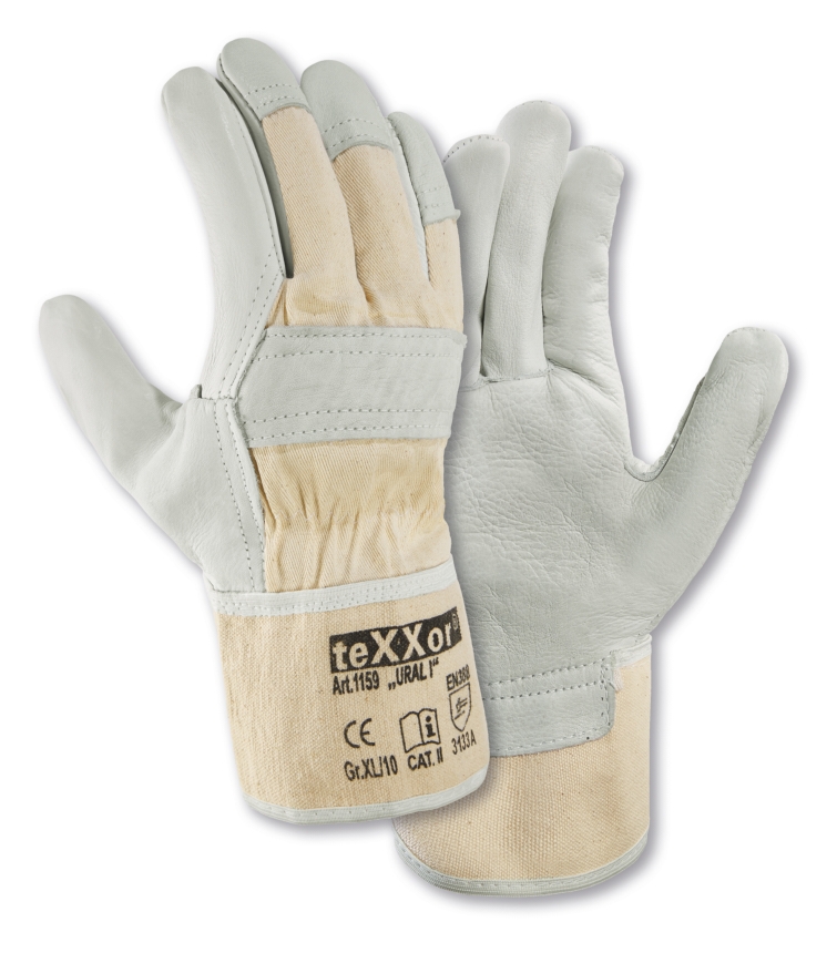 teXXor® Rindvollleder-Handschuhe URAL I Leder natur/Drell weiß