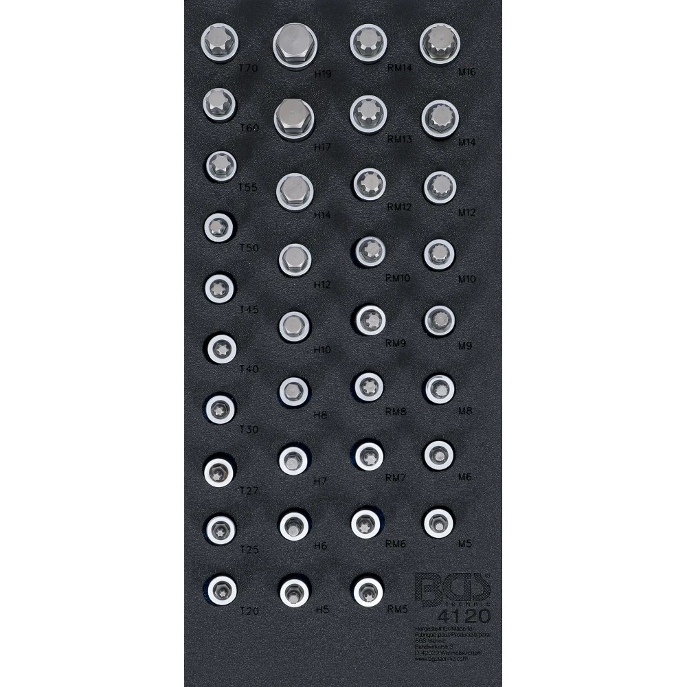 Werkstattwageneinlage 1/3: Bit-Einsatz-Satz, Antrieb Innenvierkant 12,5 mm (1/2"), Innensechskant, T-Profil (für Torx), Innenvielzahn (für XZN), Keil-Profil (für RIBE), 36-tlg.