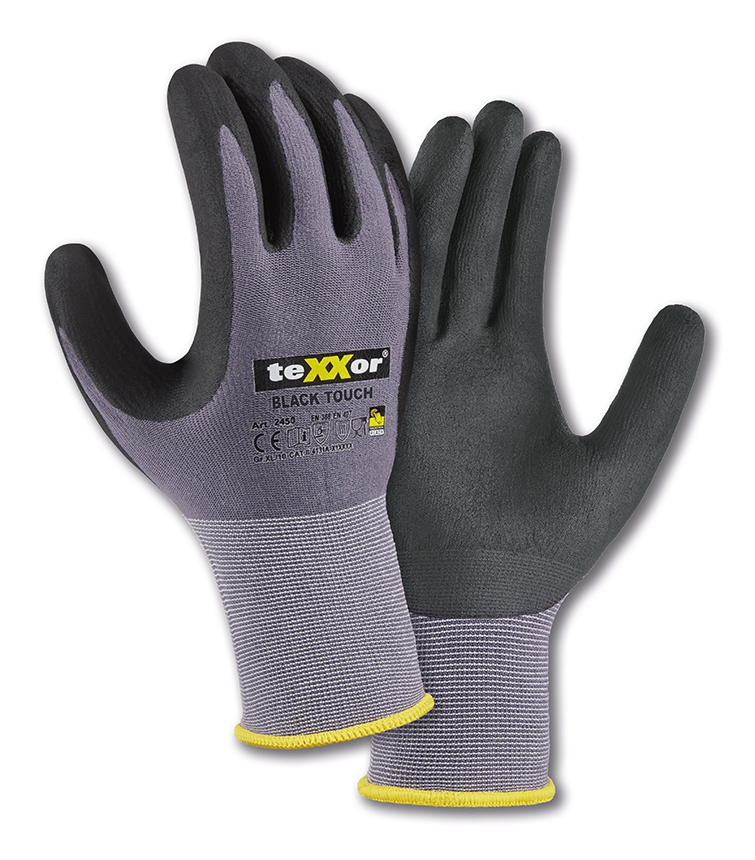 teXXor® Nylon-Strickhandschuhe BLACK TOUCH® grau/schwarz