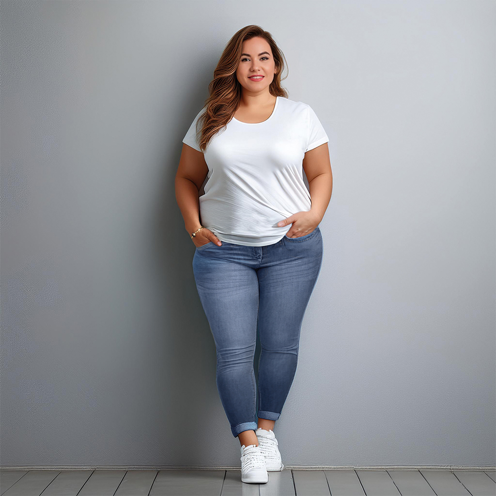 Damen Jeans Curvy, blue-denim-washed, Gr. 44