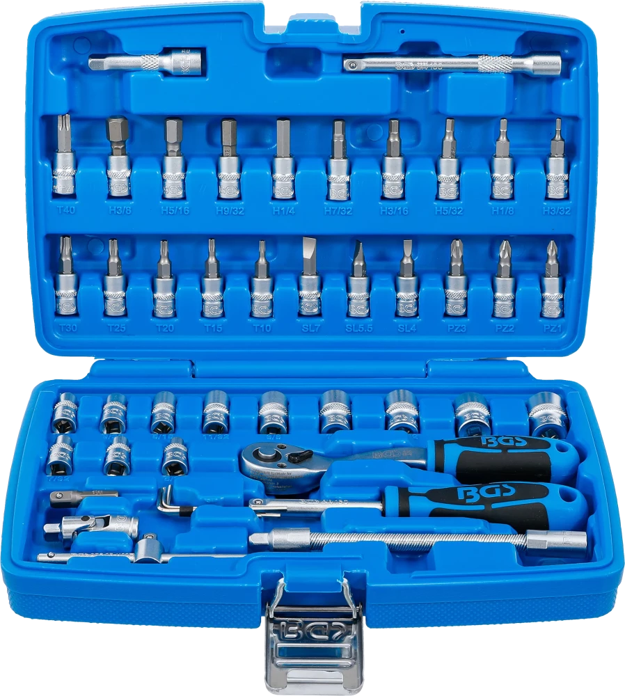 Steckschlüssel-Satz, Antrieb 6,3 mm (1/4"), Zollgrößen, 46-tlg.