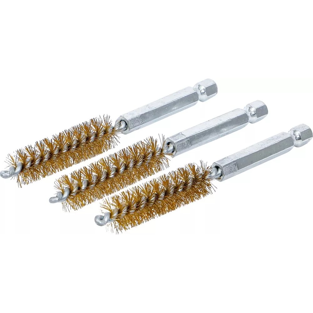 Messingbürste, 12 mm, Antrieb Außensechskant 6,3 mm (1/4"), 3-tlg.