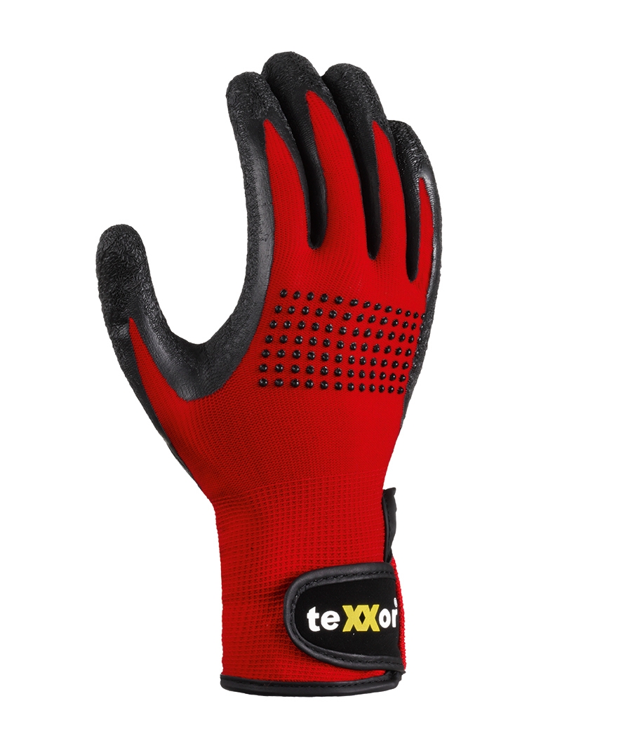 teXXor® Nylon-Montagehandschuhe LATEX BESCHICHTET rot/schwarz