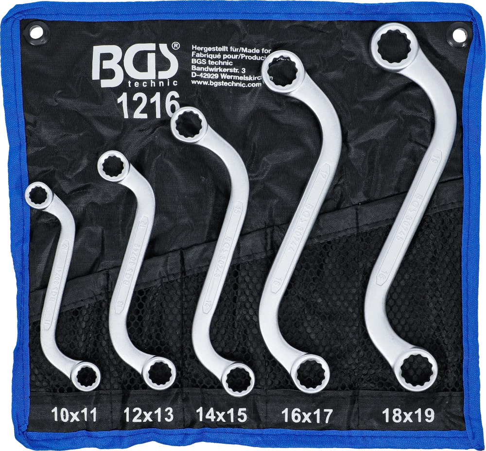 Doppel-Ringschlüssel-Satz, S-Form, SW 10 x 11 - 18 x 19 mm, 5-tlg.