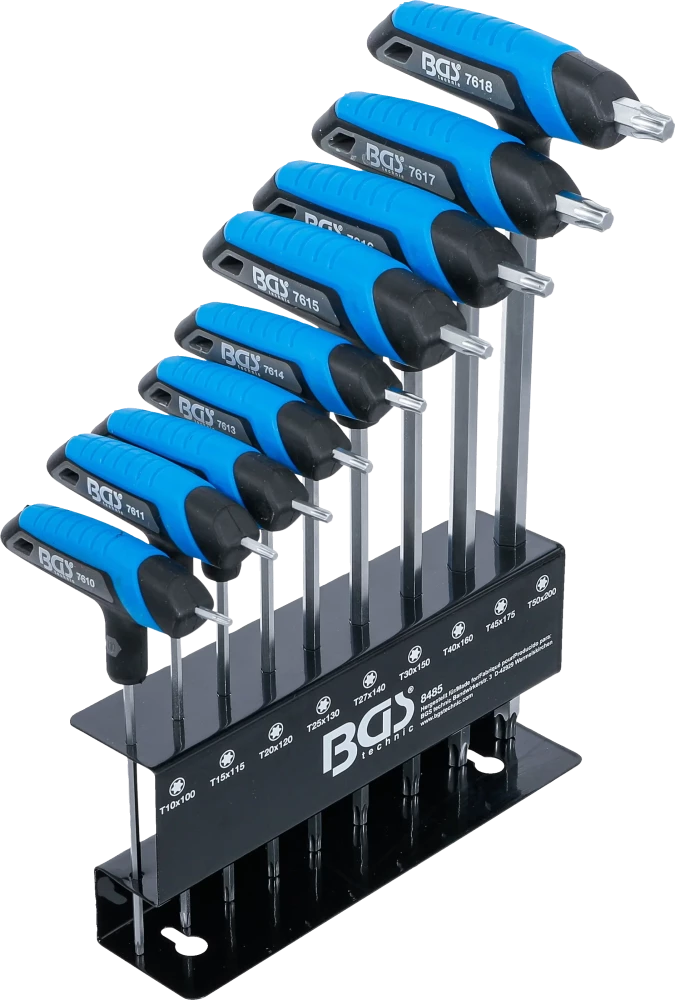 T-Griff-Schlüssel-Satz, T-Profil (für Torx) T10 - T50, 9-tlg.