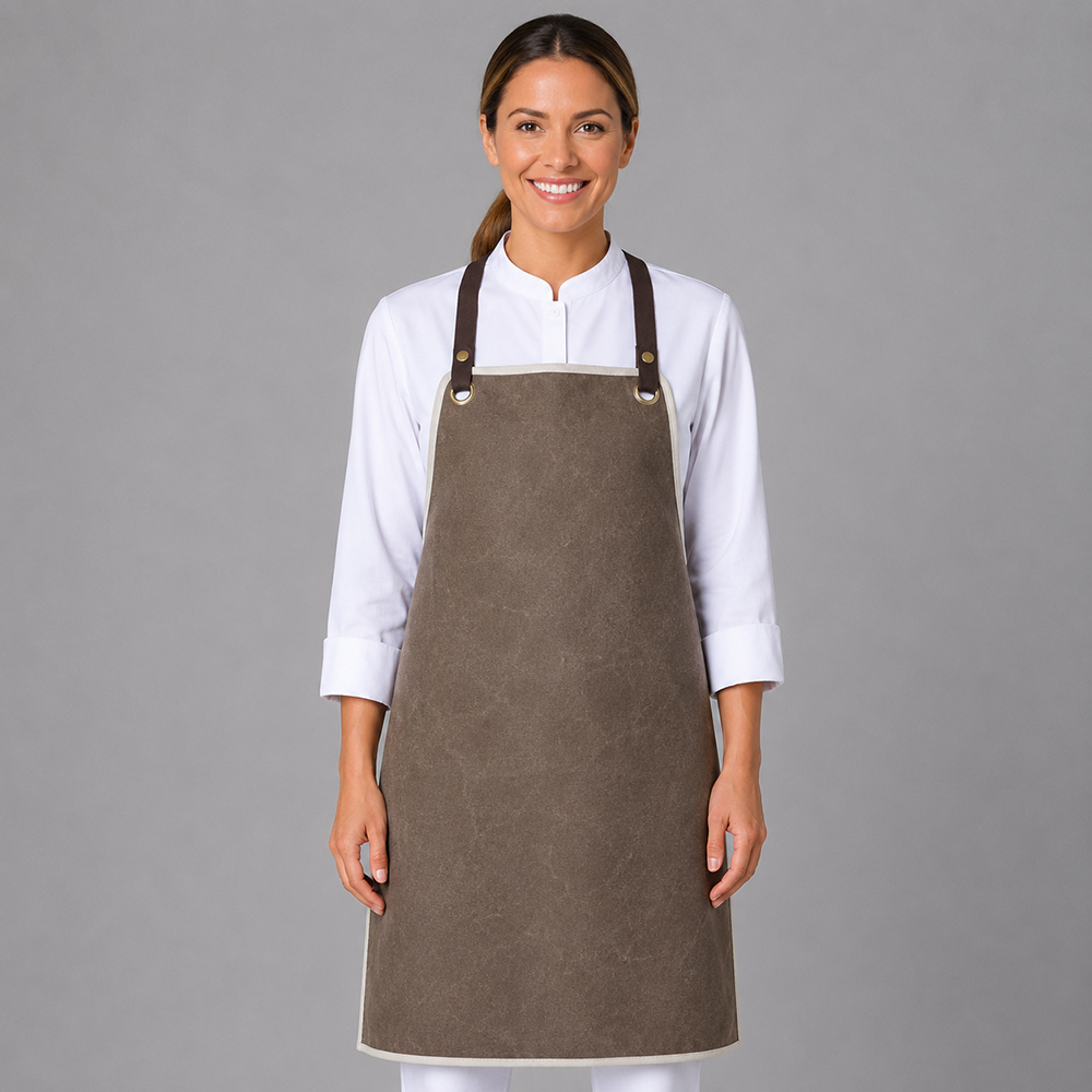 Latzschürze Canvas toffee mit Paspel, B 70 x L 80 cm