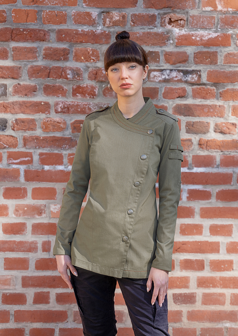 Long-Sleeve Women's Chef Jacket Denim-Style ROCK CHEF®-Stage2