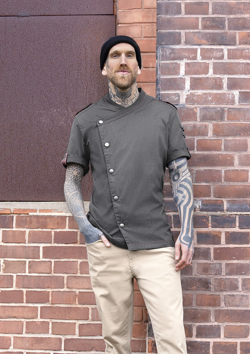 Short-Sleeve Men's Chef Jacket Denim-Style ROCK CHEF®-Stage2