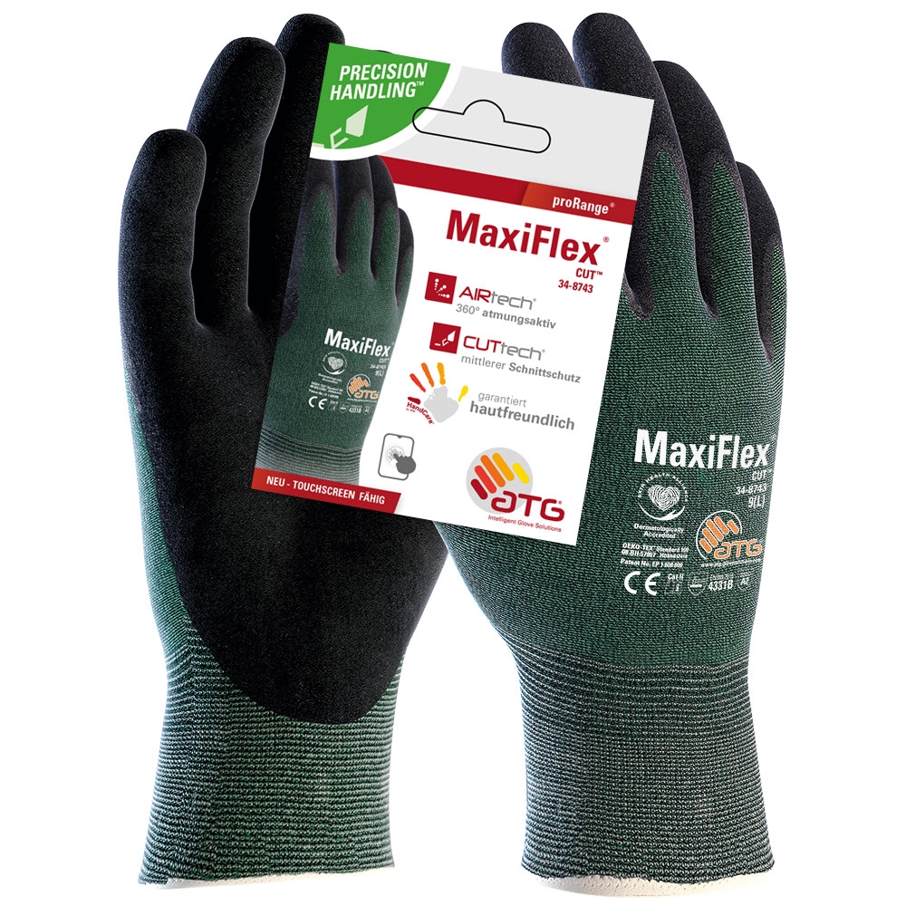 MaxiFlex® Cut™ Nylon-Strickhandschuhe (34-8743 HCT), SB-Verpackung grün/schwarz