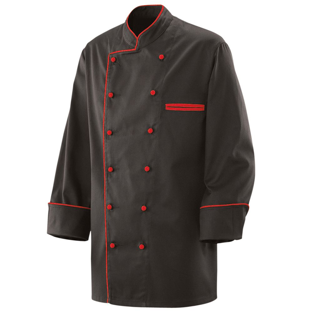 Kochjacke langarm, schwarz, Paspel