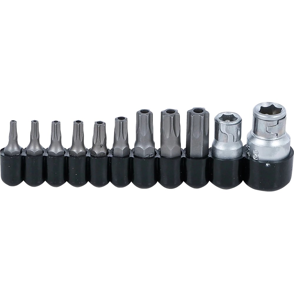 Bit-Satz, Antrieb Außensechskant 6,3 mm (1/4") / 10 mm (3/8"), T-Profil (für Torx) mit Bohrung, 11-tlg.