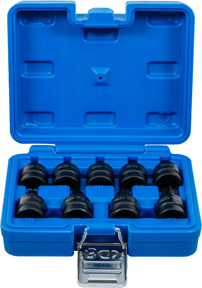 Kraft-Bit-Einsatz-Satz, Antrieb Innenvierkant 12,5 mm (1/2"), T-Profil (für Torx) T20 - T70, 9-tlg.