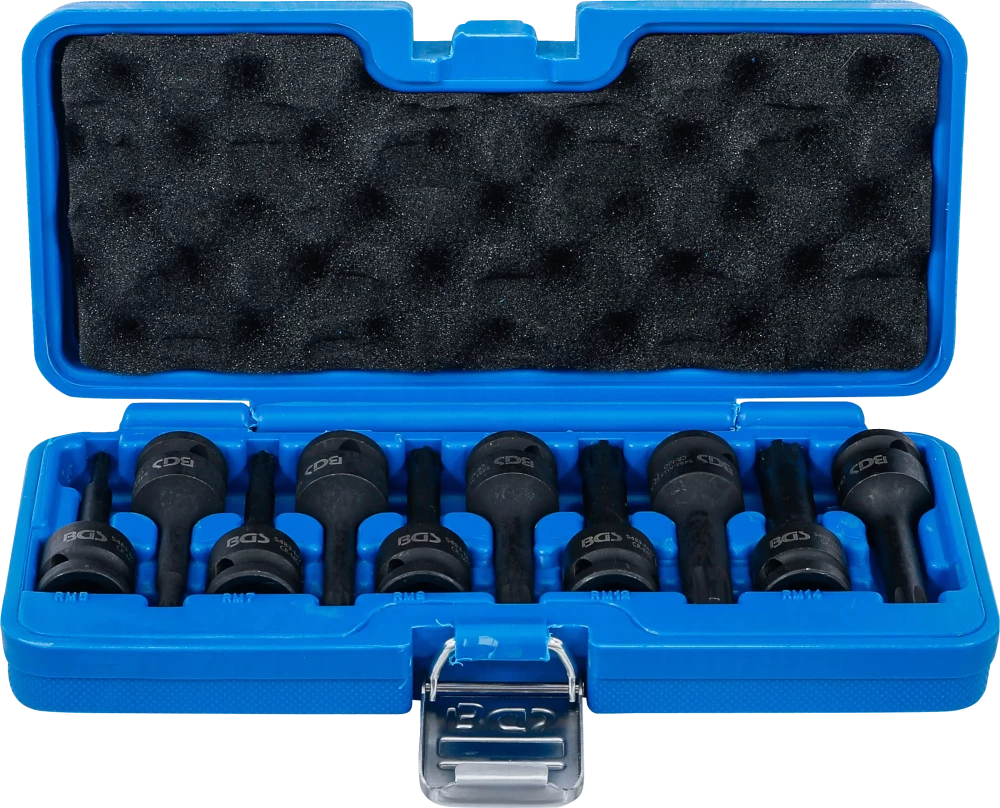 Kraft-Bit-Einsatz-Satz, Antrieb Innenvierkant 12,5 mm (1/2"), Keil-Profil (für Ribe) M5 - M14, 9-tlg.
