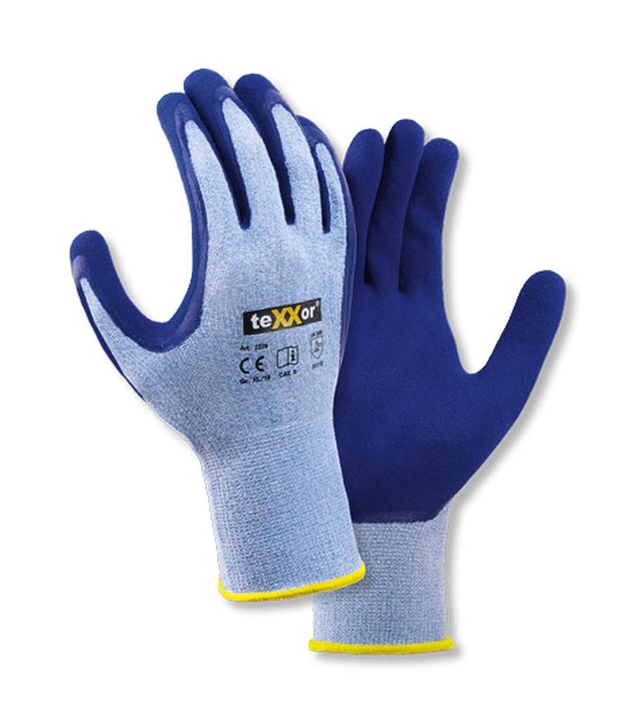 teXXor® Polyester-Strickhandschuhe LATEX hellblau meliert/mittelblau