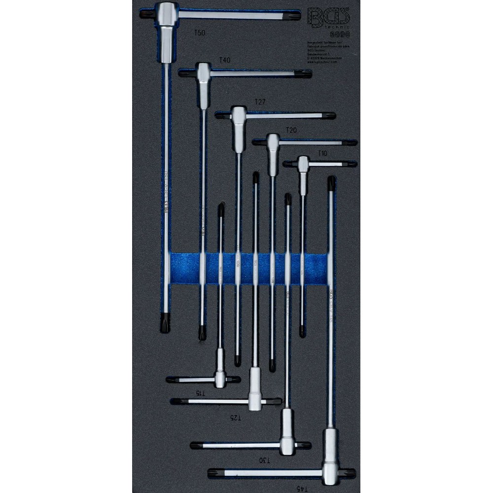 Werkstattwageneinlage 1/3: Schraubendreher-Satz mit T-Gleitgriff, T-Profil (für Torx), T10 - T50, 9-tlg.