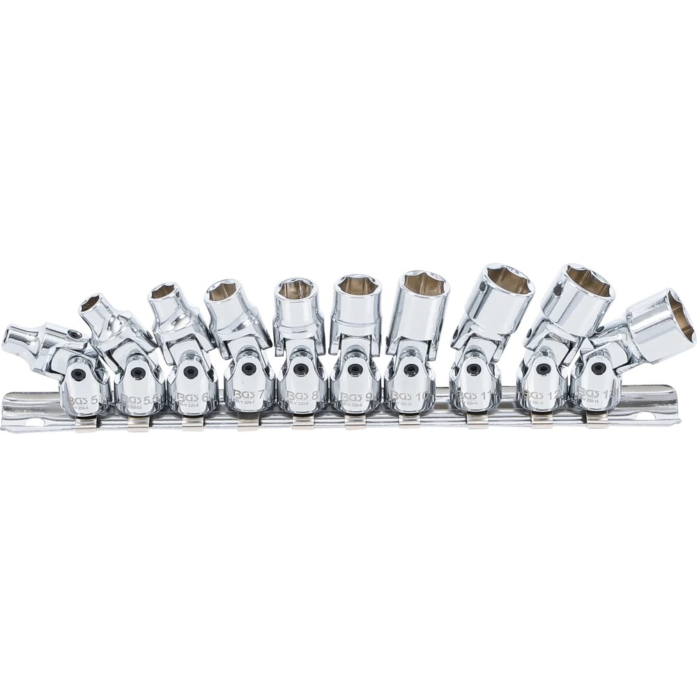 Gelenk-Steckschlüssel-Satz, Antrieb Innenvierkant 6,3 mm (1/4"), SW 5 - 13 mm, 10-tlg.