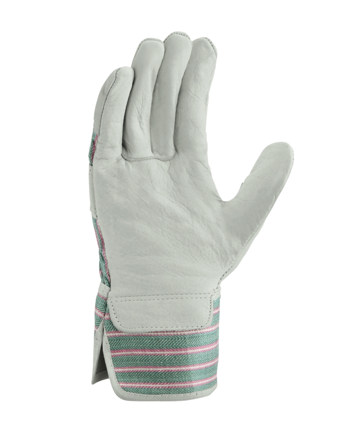 teXXor® Rindvollleder-Handschuhe MONTBLANC I Leder natur, Drell grün/rot-gestreift