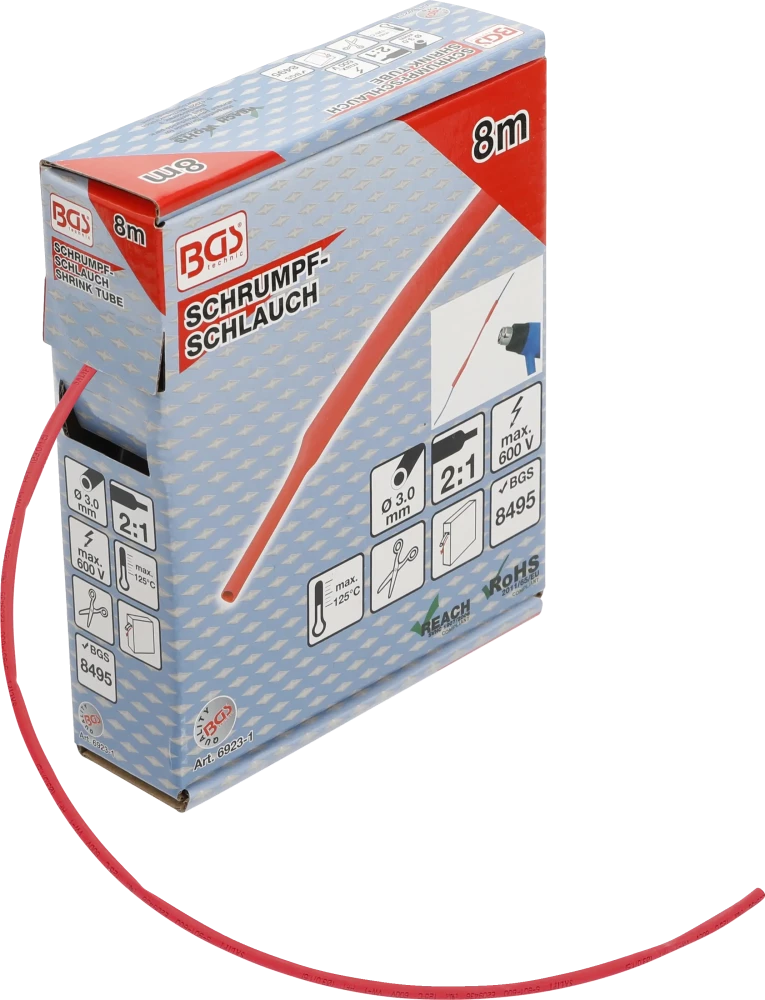 Schrumpfschlauch-Box, rot, Ø 3 mm, 8 m