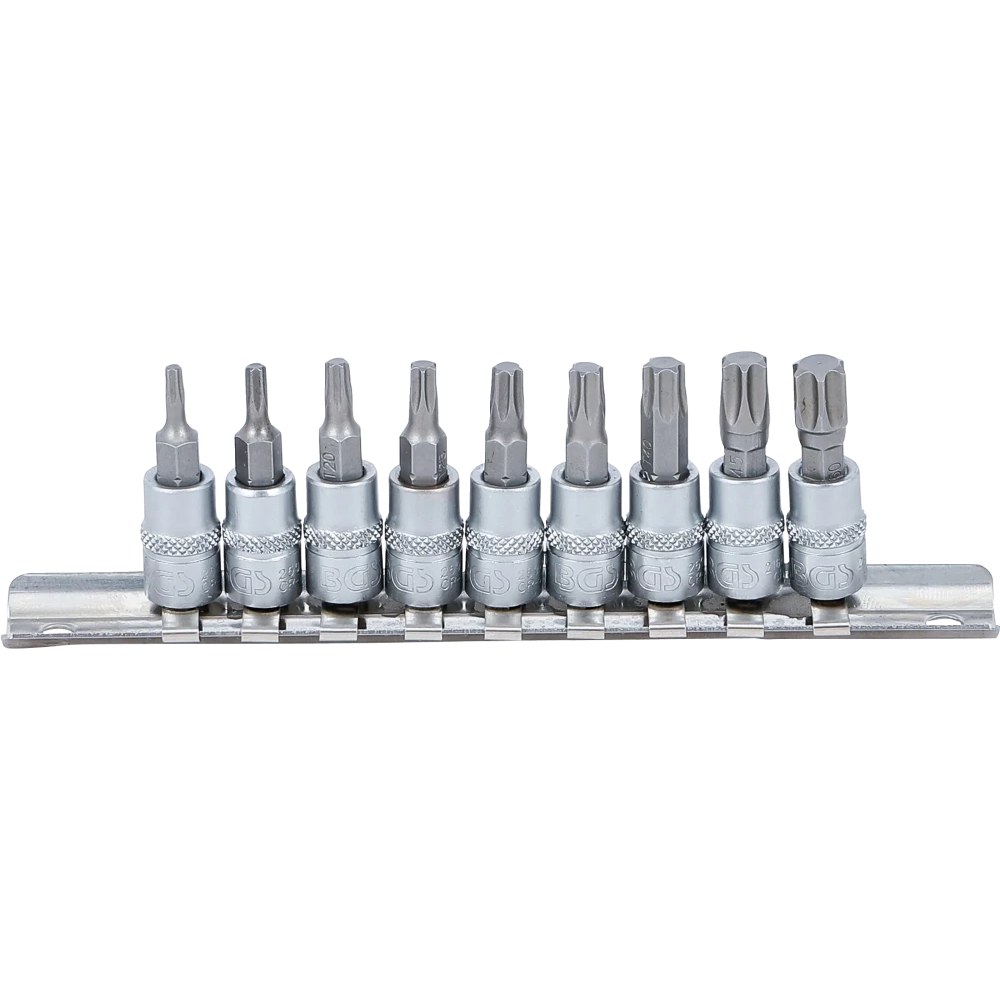 Bit-Einsatz-Satz, Antrieb Innenvierkant 6,3 mm (1/4"), T-Profil (für Torx) T10 - T50, 9-tlg.