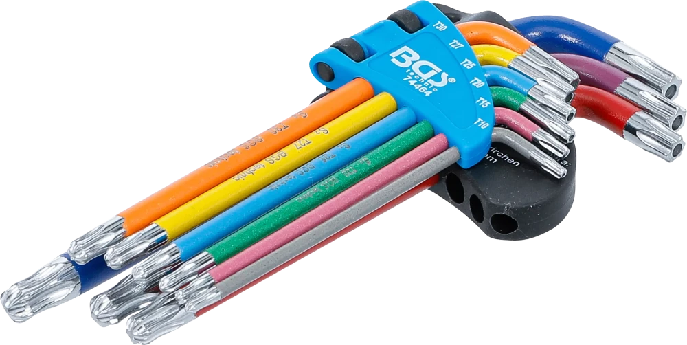 Winkelschlüssel-Satz, Multicolour, T-Profil (für Torx) mit Bohrung und Kugelkopf T10 - T50, 9-tlg.