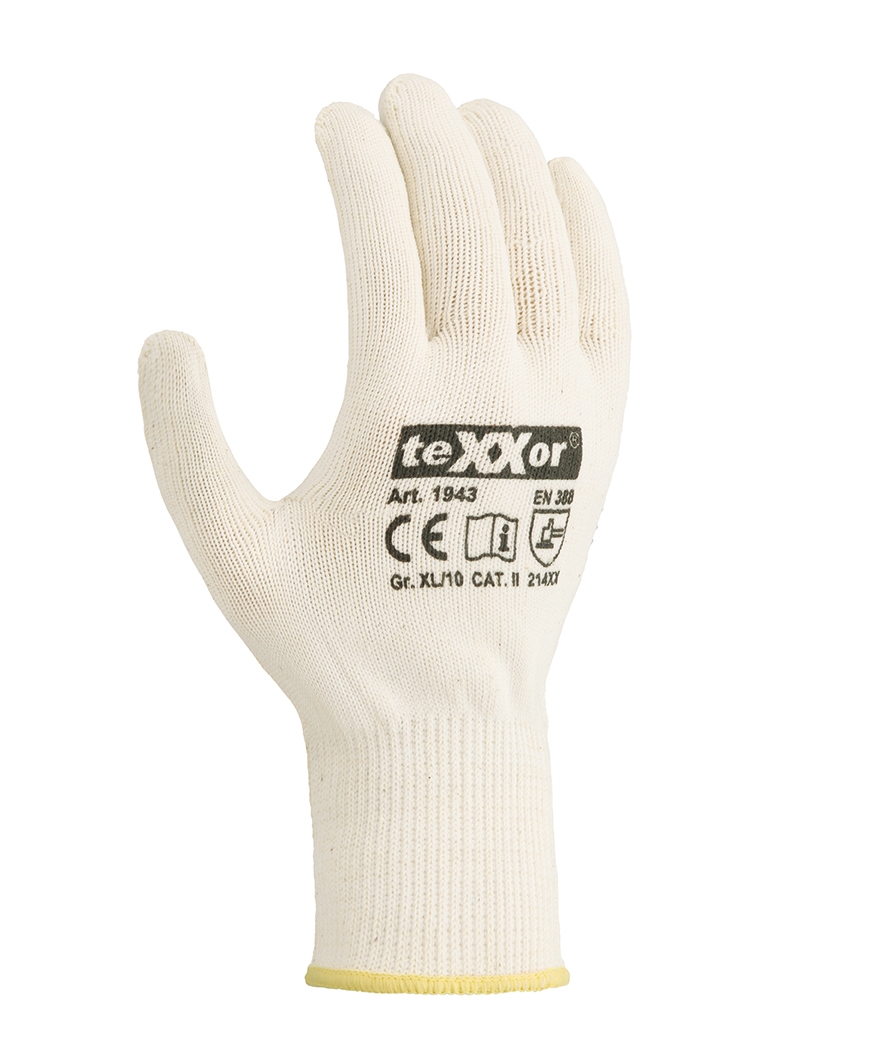 teXXor® Mittelstrick-Handschuhe BAUMWOLLE/NYLON weiß/blaue Noppen
