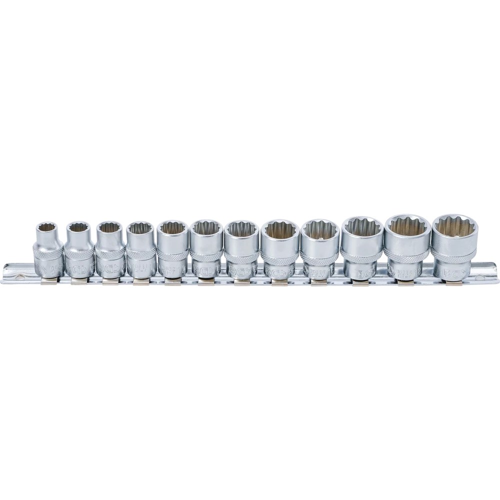 Steckschlüssel-Einsatz-Satz, Zwölfkant, Antrieb Innenvierkant 10 mm (3/8"), SW 8 - 19 mm, 12-tlg.