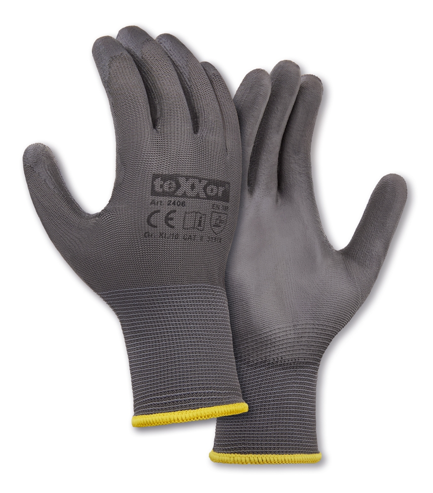 teXXor® Polyester-Strickhandschuhe POLYURETHAN BESCHICHTET grau/grau