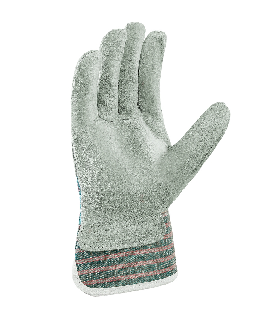 teXXor® Rindkernspaltleder-Handschuhe TAUNUS Leder natur, Drell grün/rot