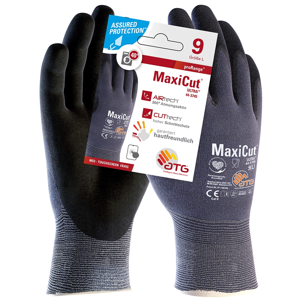 MaxiCut® Ultra™ Nylon-Strickhandschuhe (44-3745 HCT), SB-Verpackung blau/schwarz