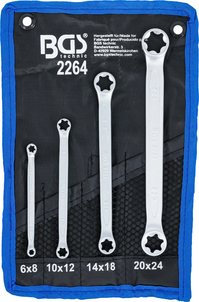Doppel-Ringschlüssel-Satz mit E-Profil-Ringköpfen, SW E6 x E8 - E20 x E24, 4-tlg.