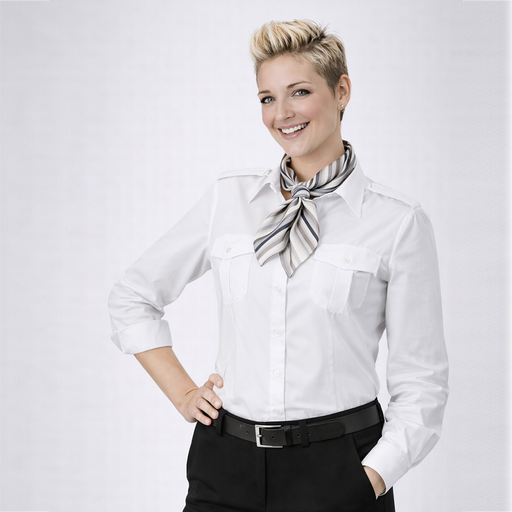 Damen Pilotenbluse langarm, tailliert, weiss