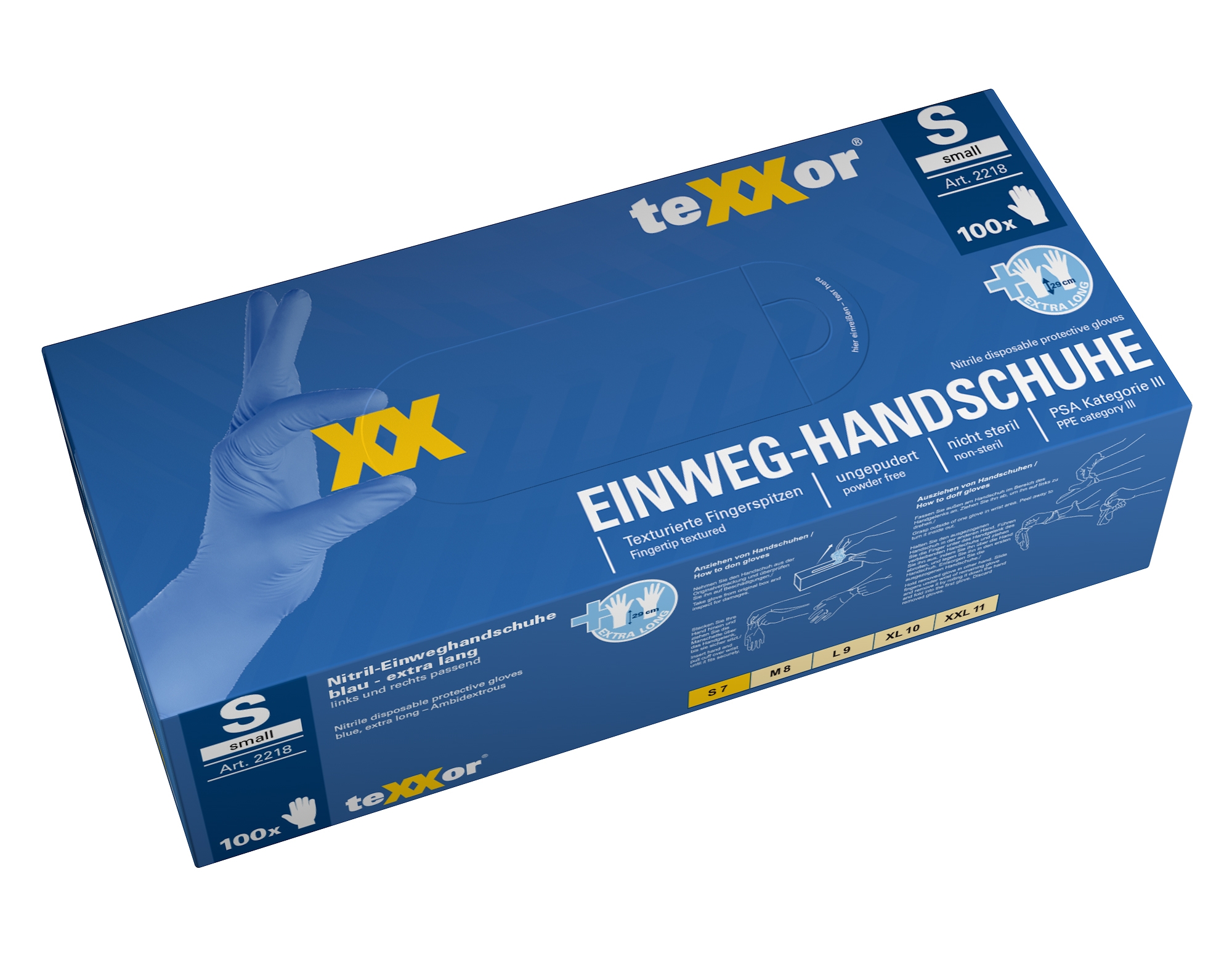 teXXor® Nitril-Einweg-Handschuhe lange Stulpe blau