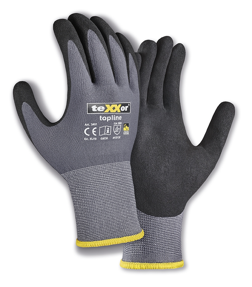teXXor® Nylon-Strickhandschuhe NITRIL BESCHICHTET grau/schwarz