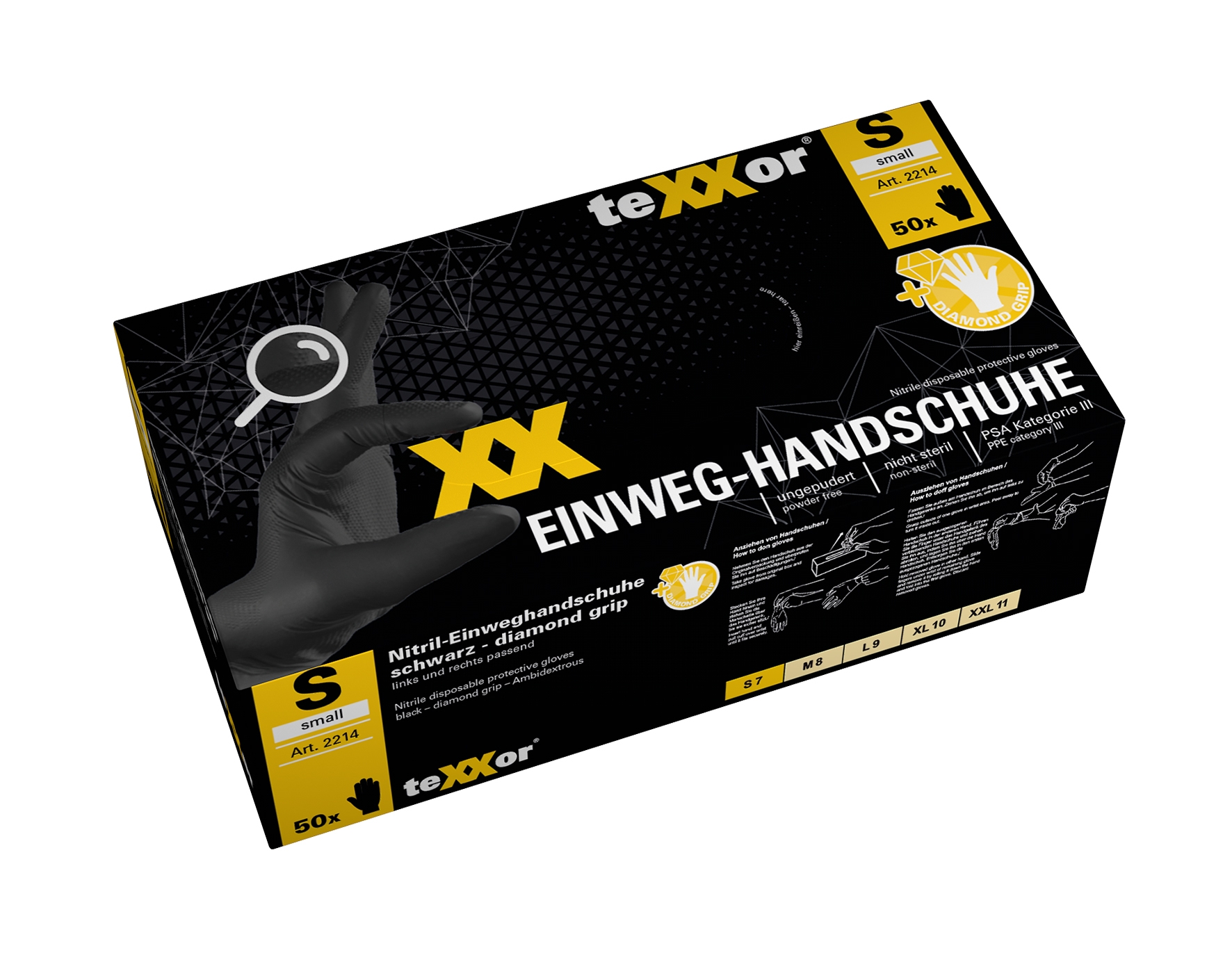 teXXor® Nitril-Einweg-Handschuhe Diamond Grip schwarz schwarz