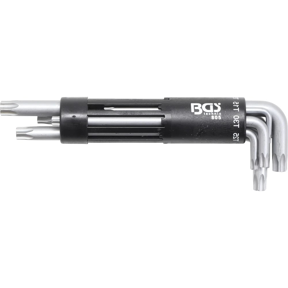 Winkelschlüssel-Satz, extra lang, T-Profil (für Torx) mit Bohrung T10 - T50, 8-tlg.