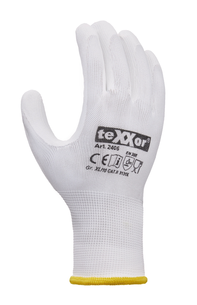 teXXor® Polyester-Strickhandschuhe POLYURETHAN BESCHICHTET weiß/weiß