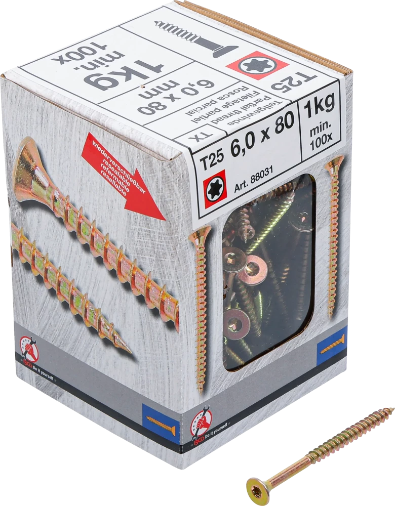 Mehrzweckschrauben, T-Profil ( für Torx) T25, 6,0 x 80 mm, 1 kg / 100 Stück
