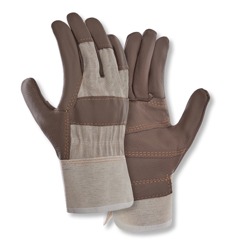 teXXor® Möbelleder-Handschuhe BRAUNE FARBEN Leder braun, Drell weiß