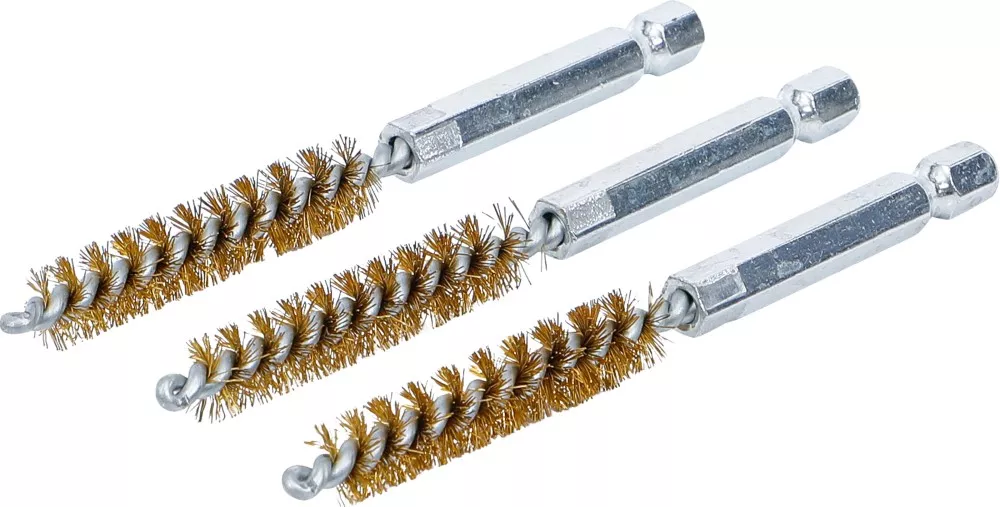 Messingbürste, 9 mm, Antrieb Außensechskant 6,3 mm (1/4"), 3-tlg.