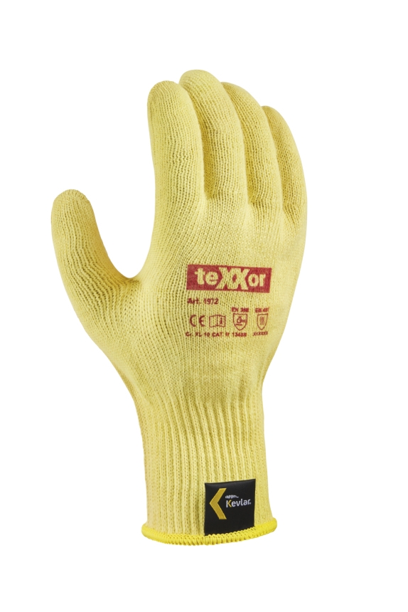 teXXor® Mittelstrick-Handschuhe ARAMID mit Noppen goldgelb/rote Noppen