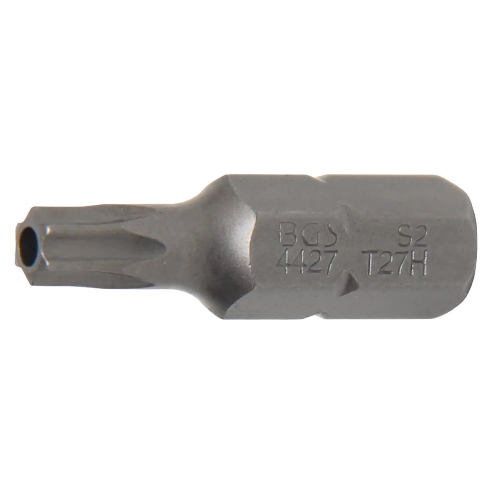 Bit, Länge 30 mm, Antrieb Außensechskant 8 mm (5/16"), T-Profil (für Torx) mit Bohrung T27