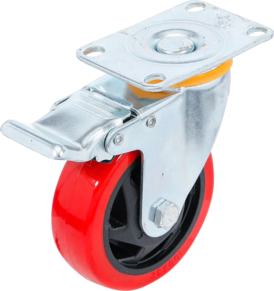Lenkrolle mit Bremse, rot/schwarz, Ø 100 mm