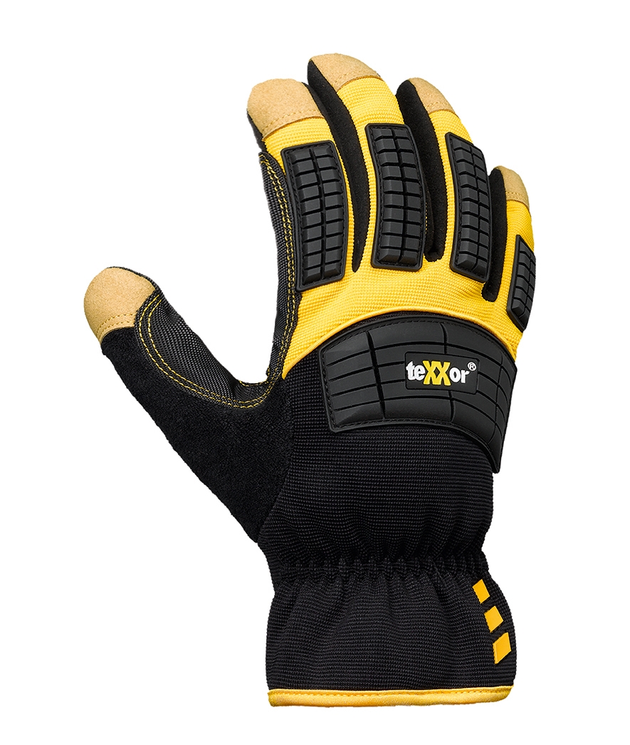teXXor® Kuhleder-Handschuhe OCALA, SB-Verpackung gelb/schwarz